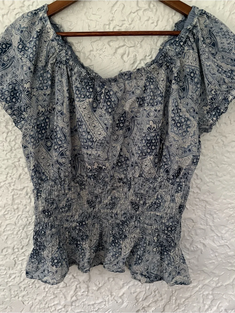 Lauren Ralph Lauren Geometric Patterned Peasant Blouse Size XL